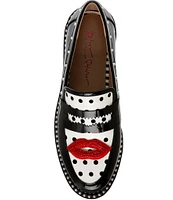 Betsey Johnson Darian Polka Dot Embellished Lips Penny Loafers