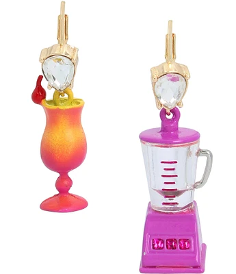 Betsey Johnson Drink & Blender Stone Mismatch Drop Earrings