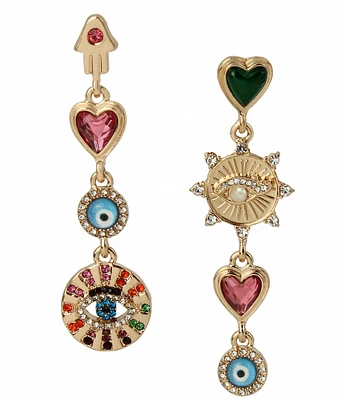 Betsey Johnson Evil Eye Rhinestones Mismatch Linear Earrings