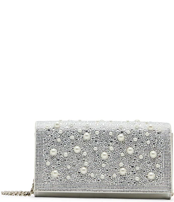 Betsey Johnson Flap Sparkler Pearl Rhinestone Detail Crossbody Bag