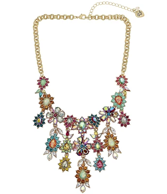 Betsey Johnson Flower Stone Gem Bib Statement Necklace