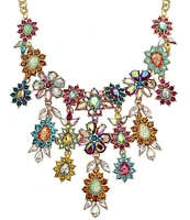 Betsey Johnson Flower Stone Gem Bib Statement Necklace