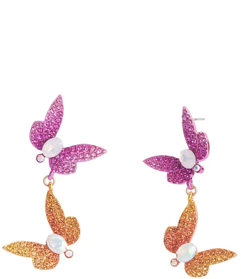 Betsey Johnson Garden Glam Butterfly Double Drop Earrings