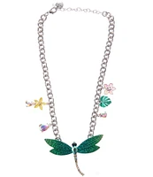 Betsey Johnson Garden Glam Dragonfly Bib Short Pendant Statement Necklace