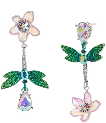 Betsey Johnson Garden Glam Dragonfly Mismatch Linear Earrings