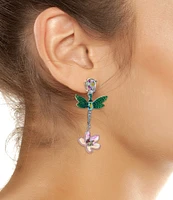 Betsey Johnson Garden Glam Dragonfly Mismatch Linear Earrings
