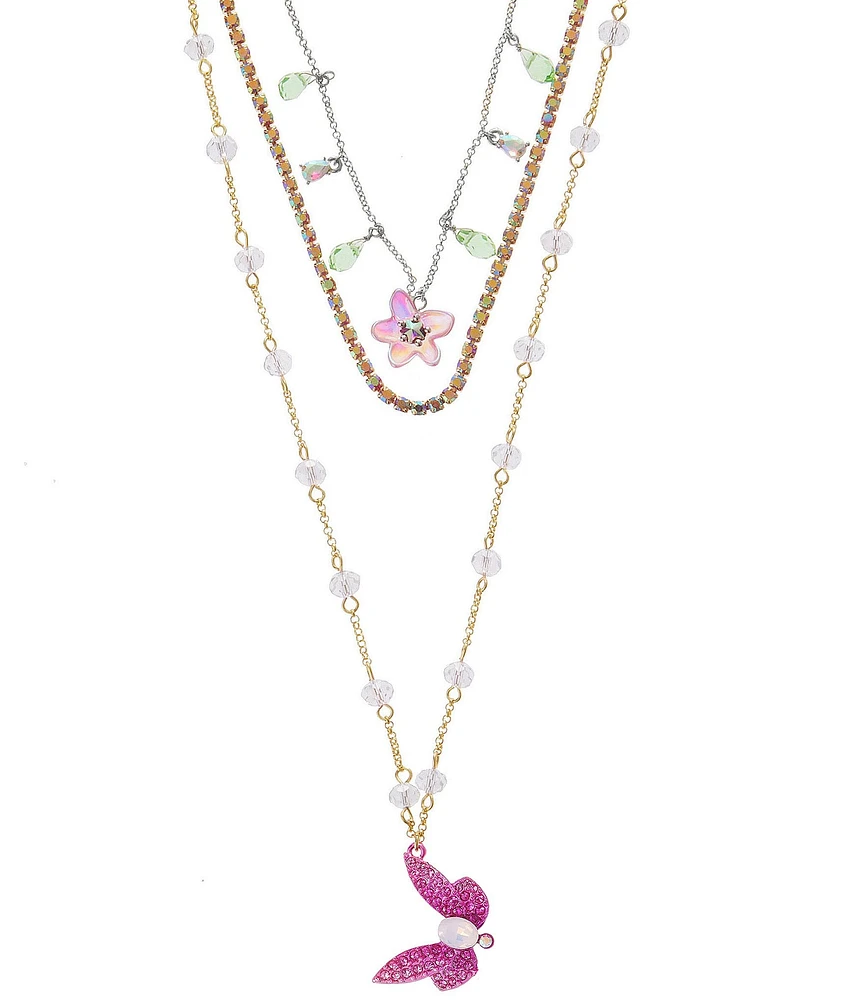 Betsey Johnson Garden Glam Dragonfly Long Multi-Strand Necklace
