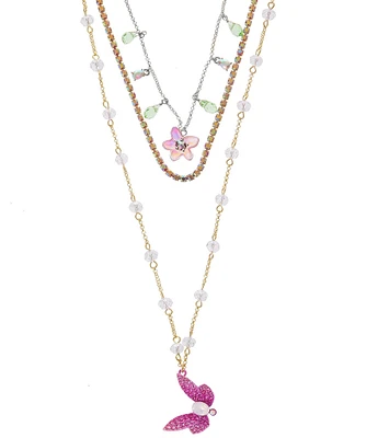 Betsey Johnson Garden Glam Dragonfly Long Multi-Strand Necklace