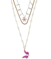 Betsey Johnson Garden Glam Dragonfly Long Multi-Strand Necklace