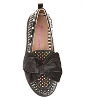 Betsey Johnson Girls' Carlo Rhinestone and Pearl Studded Bow Loafers (Youth)