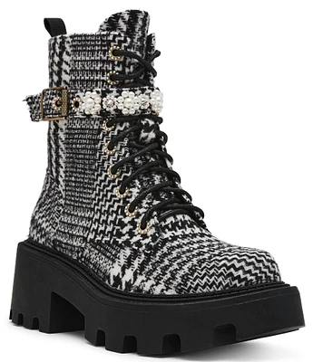 Betsey Johnson Heathr Houndstooth Platform Combat Boots