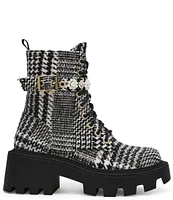 Betsey Johnson Heathr Houndstooth Platform Combat Boots