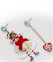 Betsey Johnson Jingle Bell Bling Christmas Cat Mismatched Drop Earrings