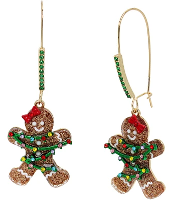 Betsey Johnson Jingle Bell Bling Christmas Gingerbread Dangle Drop Earrings