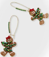 Betsey Johnson Jingle Bell Bling Christmas Gingerbread Dangle Drop Earrings