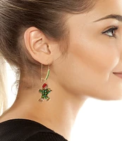 Betsey Johnson Jingle Bell Bling Christmas Gingerbread Dangle Drop Earrings