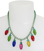 Betsey Johnson Jingle Bell Bling Christmas Lights Bib Collar Necklace