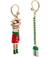 Betsey Johnson Jingle Bell Bling Christmas Reindeer & Present Mismatched Linear Earrings