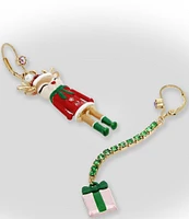 Betsey Johnson Jingle Bell Bling Christmas Reindeer & Present Mismatched Linear Earrings