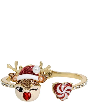 Betsey Johnson Jingle Bell Bling Christmas Reindeer Bangle Bracelet