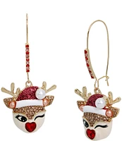 Betsey Johnson Jingle Bell Bling Christmas Reindeer Dangle Drop Earrings