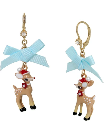 Betsey Johnson Jingle Bell Bling Christmas Reindeer Drop Earrings