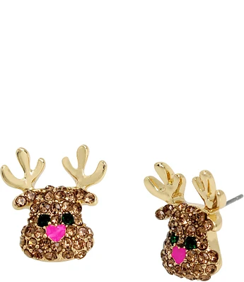 Betsey Johnson Jingle Bell Bling Christmas Reindeer Stud Earrings