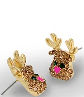 Betsey Johnson Jingle Bell Bling Christmas Reindeer Stud Earrings