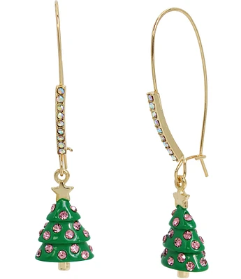 Betsey Johnson Jingle Bell Bling Christmas Tree Dangle Drop Earrings