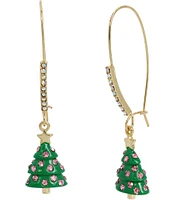 Betsey Johnson Jingle Bell Bling Christmas Tree Dangle Drop Earrings