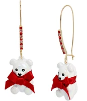 Betsey Johnson Jingle Bell Bling Pearl Bear Dangle Drop Earrings