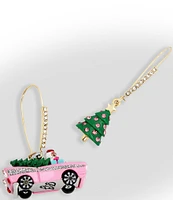 Betsey Johnson Jingle Bell Bling Santa Claus & Christmas Tree Mismatched Drop Earrings