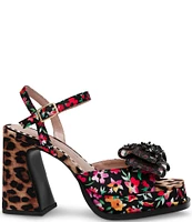 Betsey Johnson Lilie Ditsy Floral Print Mesh Bow Platform Block Heel Sandals