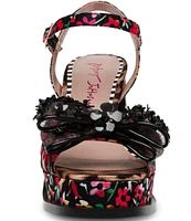 Betsey Johnson Lilie Ditsy Floral Print Mesh Bow Platform Block Heel Sandals