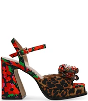 Betsey Johnson Lilie Leopard Print Mesh Bow Platform Block Heel Sandals