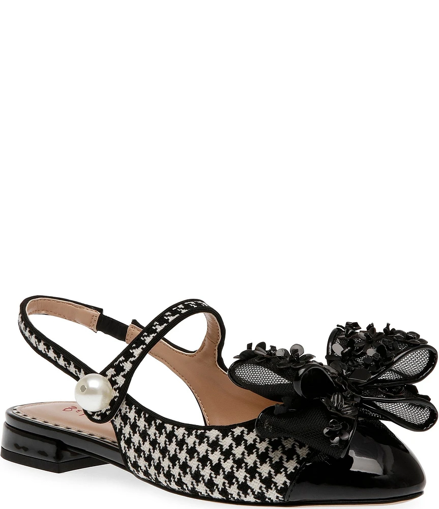 Betsey Johnson Livy Houndstooth Pearl Bow Slingback Mary Janes