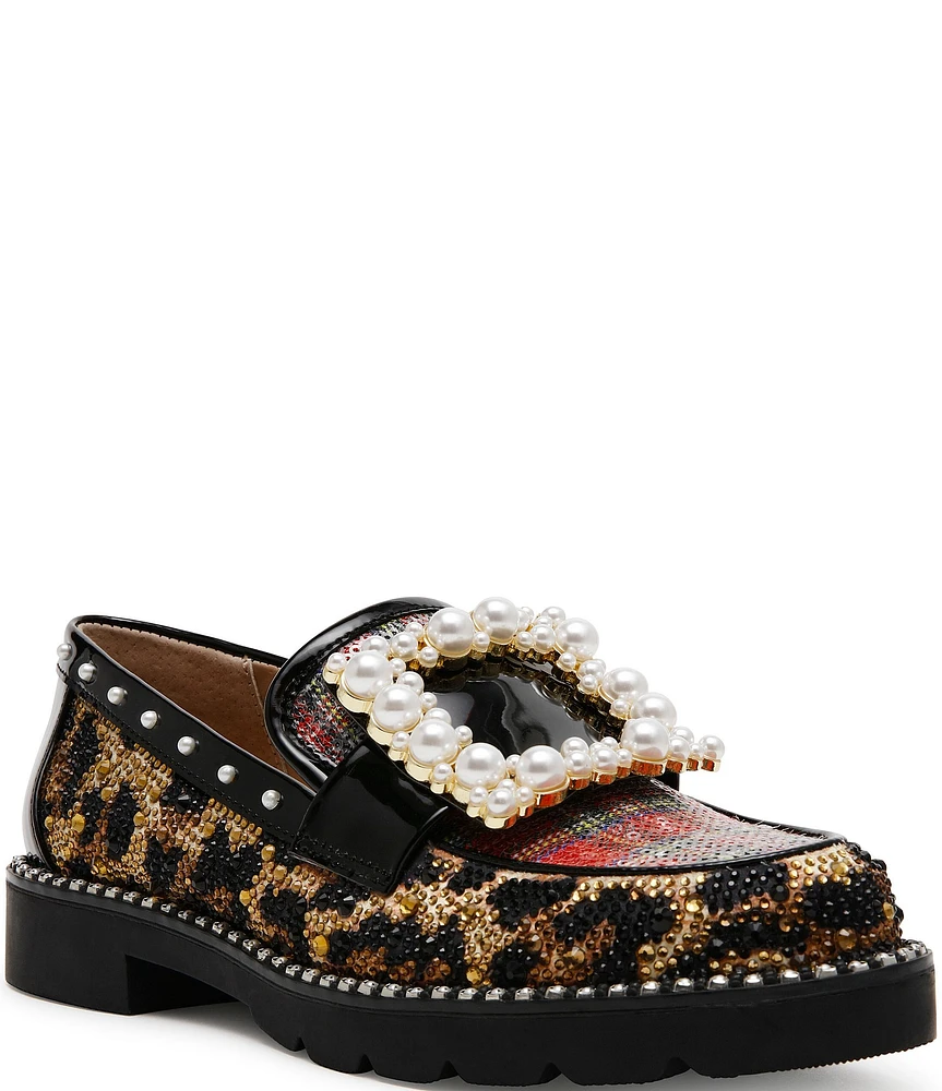 Betsey Johnson Marlie Pearl Embellished Buckle Platform Loafers