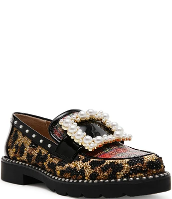 Betsey Johnson Marlie Pearl Embellished Buckle Platform Loafers