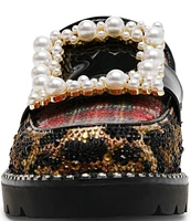 Betsey Johnson Marlie Pearl Embellished Buckle Platform Loafers