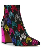 Betsey Johnson Marrina Rainbow Houndstood Rhinestone Booties