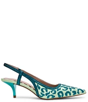 Betsey Johnson Nahla Rhinestone Leopard Print Slingback Kitten Heel Pumps