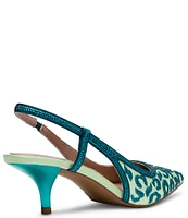 Betsey Johnson Nahla Rhinestone Leopard Print Slingback Kitten Heel Pumps