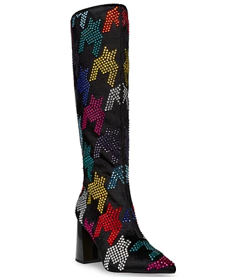 Betsey Johnson Naomy Rainbow Houndstooth Rhinestone Tall Boots