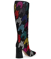 Betsey Johnson Naomy Rainbow Houndstooth Rhinestone Tall Boots