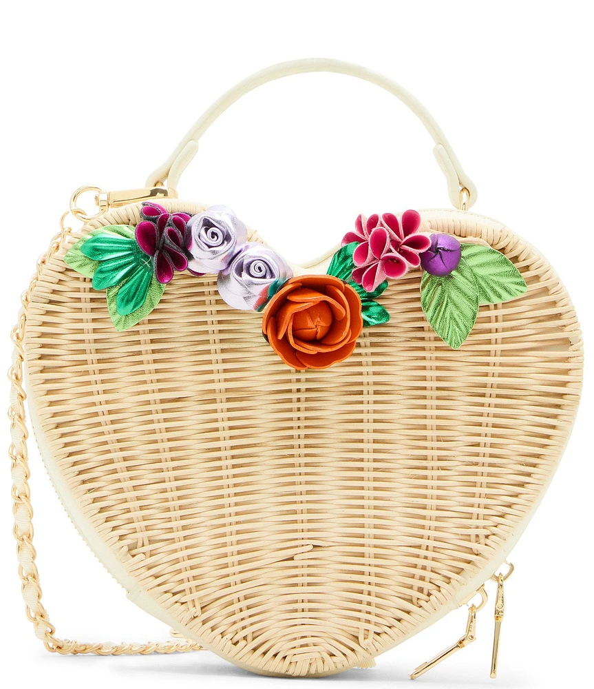 Betsey Johnson No Wallflower Wicker Top Handle Heart Bag