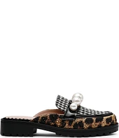 Betsey Johnson Norah Leopard Houndstooth Pearl Loafer Mules