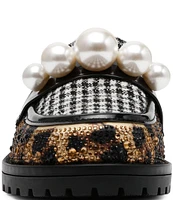 Betsey Johnson Norah Leopard Houndstooth Pearl Loafer Mules