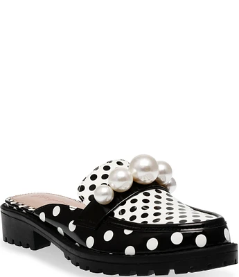 Betsey Johnson Norah Patent Pearl Polka Dot Loafer Mules