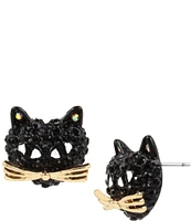 Betsey Johnson Pave Black Cat Stud Earrings