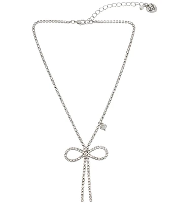 Betsey Johnson Rhinestone Bow Short Pendant Necklace